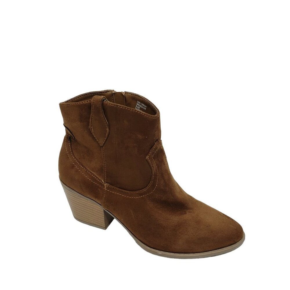 Sugar Women Tarah Ankle Booties Brown Faux Suede Almond Toe Block Heel Size 9.5